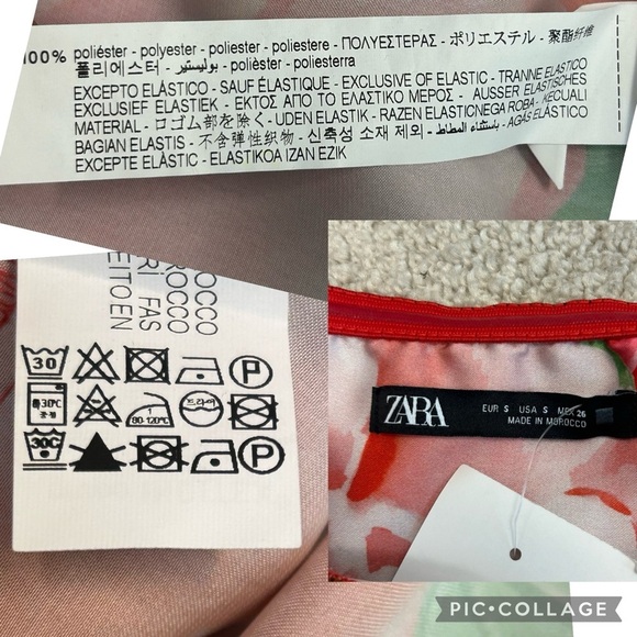 Zara red tropical floral flower strapless maxi dress front slit Sz S NWT - Picture 12 of 16